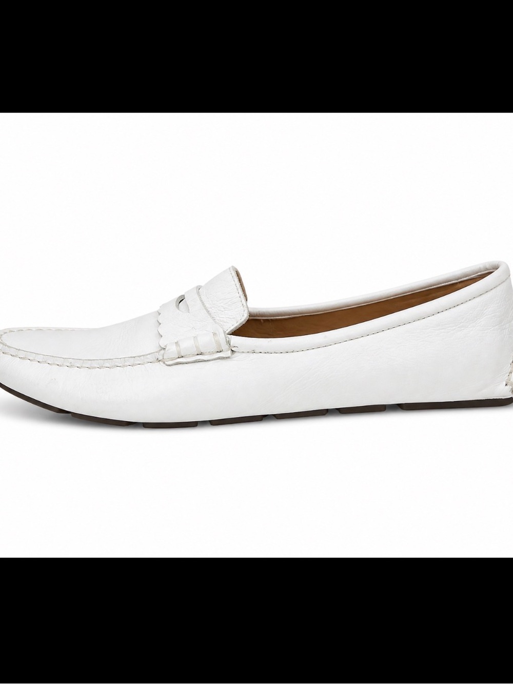 PATRICIA GREEN Janet Scalloped Driving penny Loafers white leather SZ 8.5